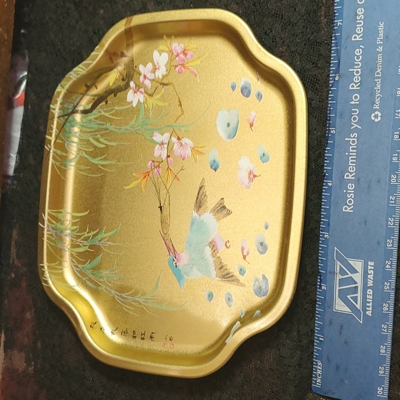 VINTAGE ENGLISH ELITE GOLD BIRD FLOWER TREE TRAY 7.5”W DX566 - Picture 5 of 5